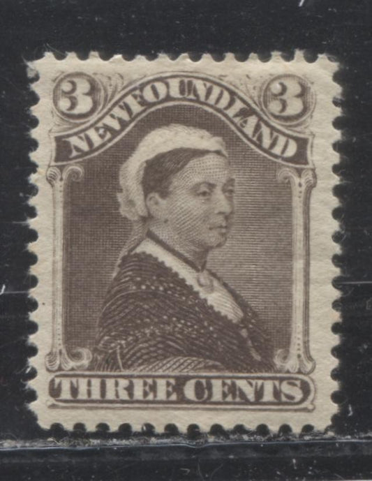 Lot 66 Newfoundland #52 3c Violet Brown Queen Victoria, 1896 Third Cents Issue, A VFOG Single With A Perf of 12 x 12.1