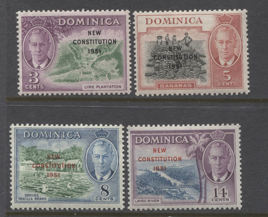 Lot 66 Dominica SG#135-138 1951-1952 Pictorial Definitive Issue With New Constitution Overprints, a VFNH Set, SG. Cat 2.85 GBP = $4.90