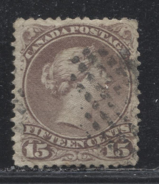 Lot 67 Canada #29e 15c Red Lilac Queen Victoria, 1868-1897 Large Queen Issue, A Very Good Used Single On Duckworth Paper #2, Perf 12 x 11.9