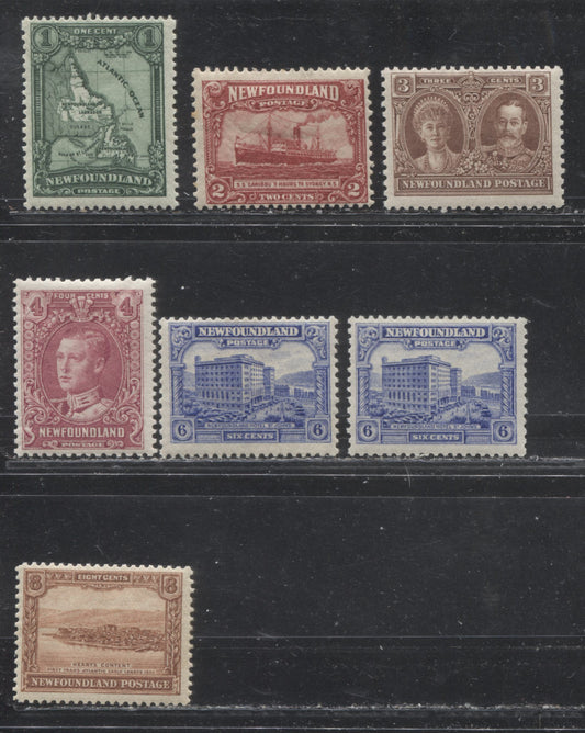 Lot 66 Newfoundland # 145/151 1c - 8c Deep Greyish Green - Deep Orange Brown Map of Newfoundland - Heart's Content, 1928-1929 Publicity Issue, Seven Fine OG Examples, Various Line and Comb Perfs
