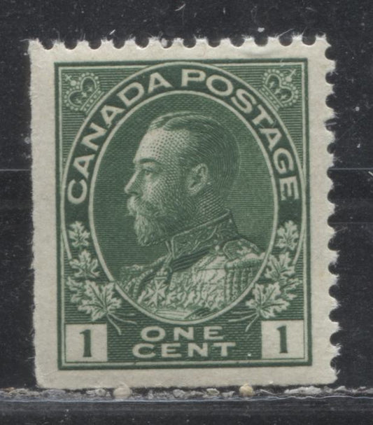Lot 68 Canada #104ii 1c Dark Yellow Green King George V, 1911-1928 Admiral Issue, A VFNH Corner Sheet Margin Single On Vertical Mesh Paper With A Retouched Frameline