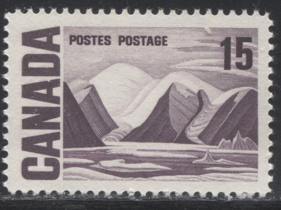 Lot 68 Canada #463ii 15c Deep Reddish Violet Greenland Mountains, 1967-1973 Centennial Definitive Issue, A VFNH Single On HB9 Vertical Wove & Ribbed Paper, Dark Violet Ink Under UV And Smooth Dex Gum