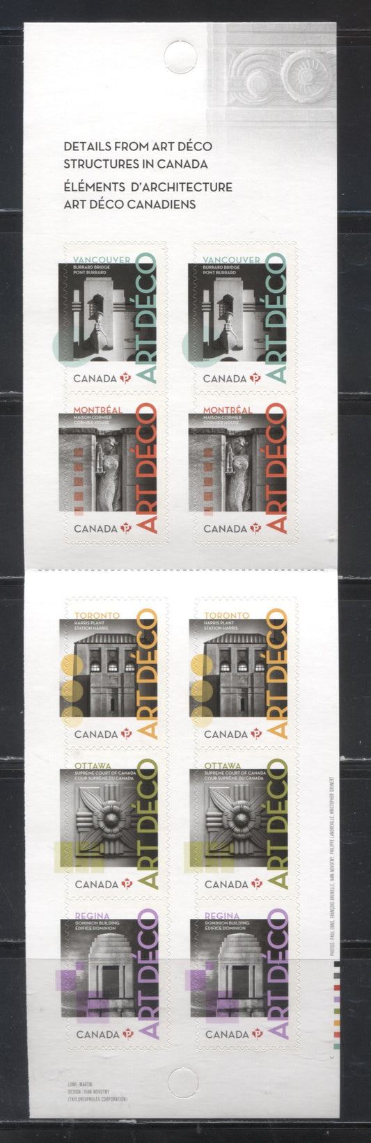 Lot 68 Canada #2472-2476 2011 Art Deco Issue, A VFNH Complete Booklet of 10, With Inscriptions on MF TRC Paper