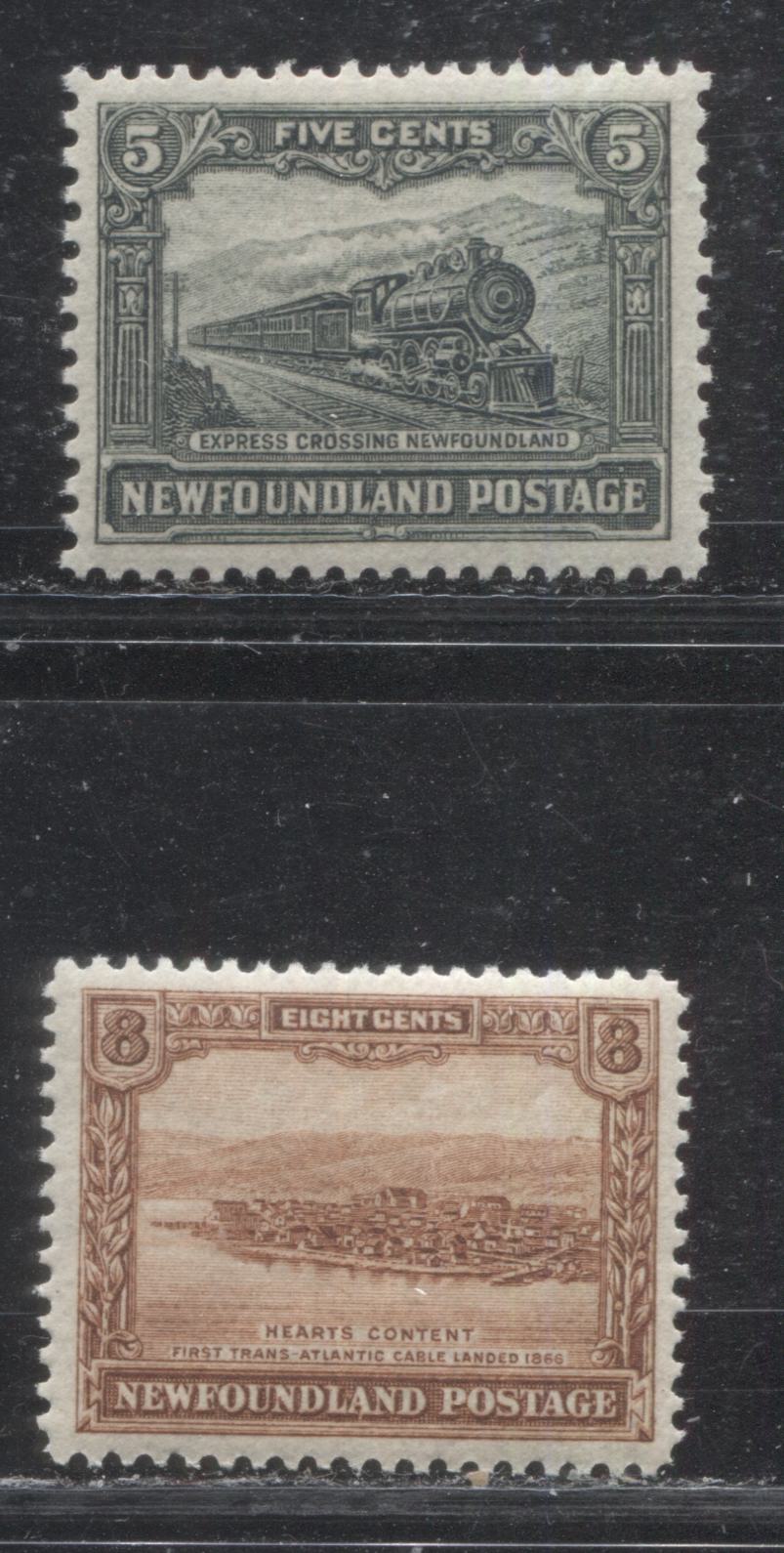 Lot 68 Newfoundland # 149, 151 5c - 8c Slate Green - Deep Orange Brown Express Crossing - Heart's Content, 1928-1929 Publicity Issue, Two VFOG Examples, Comb Perf. 13.6 x 12.7 and Line Perf. 14.2 x 14.1