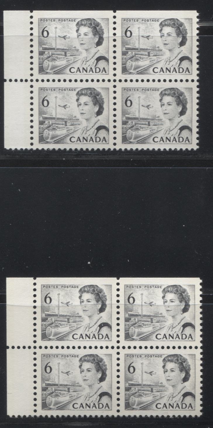 Lot 70 Canada #460pi 6c Black Queen Elizabeth II, 1967-1973 Centennial Issue, Two VFNH UL W2B Tagged Field Stock Blocks of 4 On LF-fl Grayish & Grayish White Paper With Dex Gum