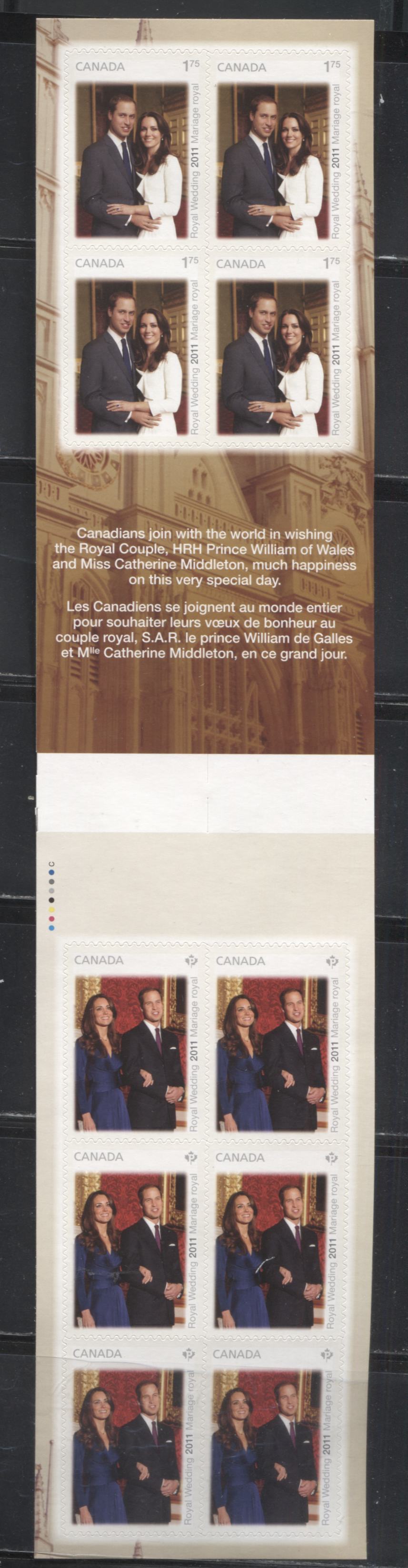 Lot 70 Canada #2467b 2011 Royal Wedding Issue, A VFNH Gutter Booklet Pane of 4 and 6, on LF TRC Paper