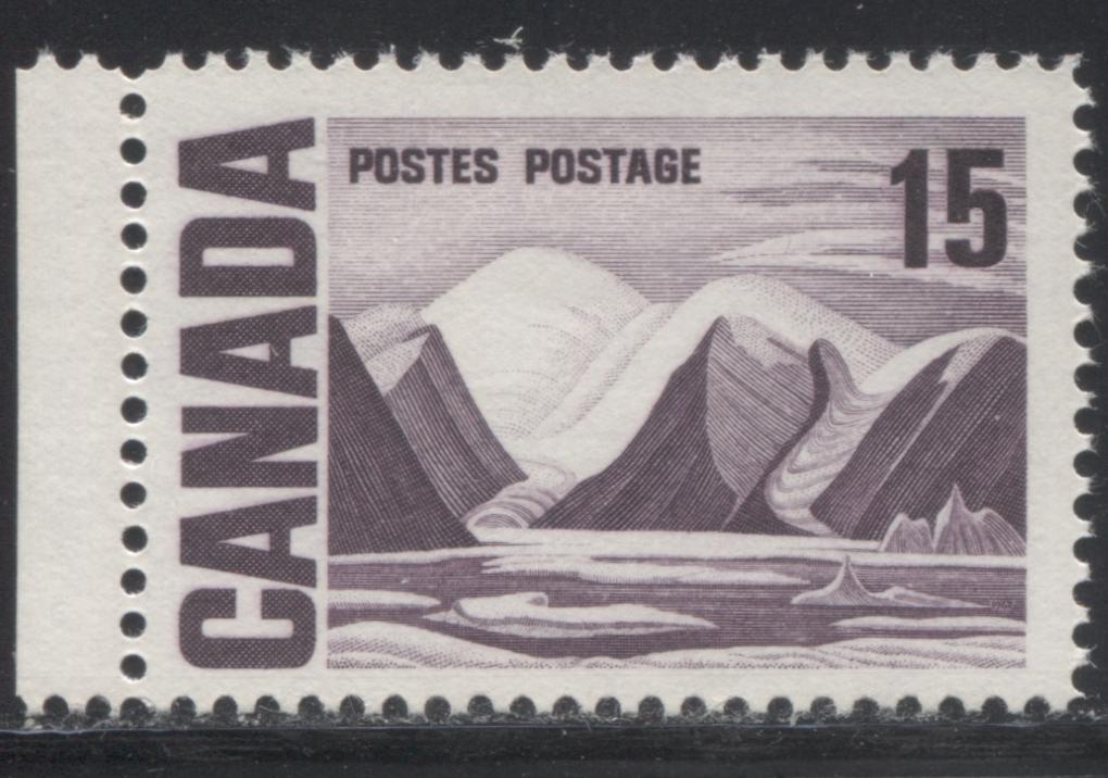 Lot 70 Canada #463ii 15c Deep Reddish Violet Greenland Mountains, 1967-1973 Centennial Definitive Issue, A VFNH Single On HB10 Vertical Wove & Ribbed Paper, Blackish Violet Ink Under UV And Streaky Dex Gum