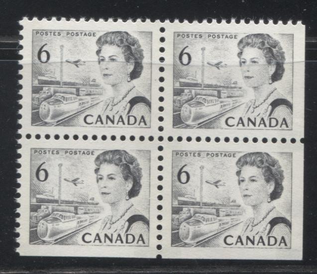 Lot 71 Canada #460pi 6c Black Queen Elizabeth II, 1967-1973 Centennial Issue, A VFNH LR W2B Tagged Field Stock Block of 4 On LF-fl Paper With Dex Gum