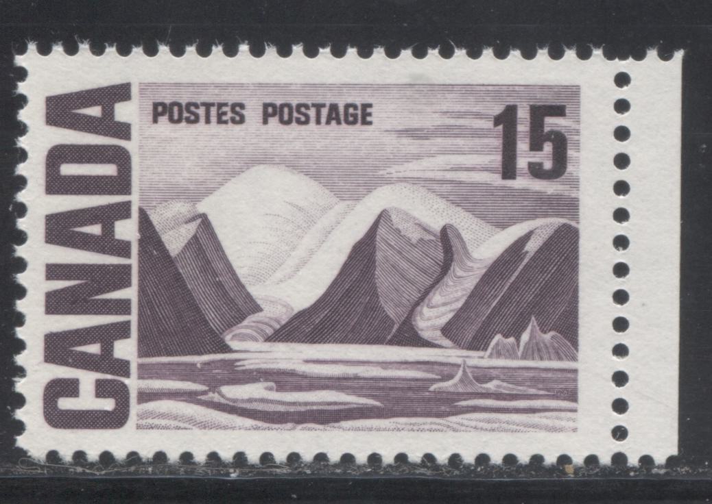 Lot 72 Canada #463ii 15c Deep Reddish Violet Greenland Mountains, 1967-1973 Centennial Definitive Issue, A VFNH Single On HB11 Vertical Wove & Ribbed Paper, Blackish Violet Ink Under UV And Smooth Dex Gum