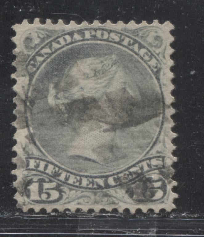 Lot 73 Canada #30 15c Greenish Gray (Gray) Queen Victoria, 1868-1897 Large Queen Issue, A Very Fine Used Single, Montreal Printing, Perf 12.2 x 12, Stout Horizontal Wove