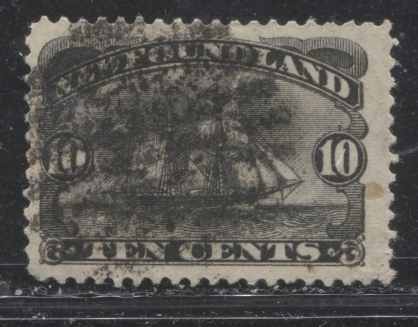 Lot 75 Newfoundland #59 10c Black Schooner, 1894 Third Cents Issue, A Very Good Used Single With A Perf Of 12.2