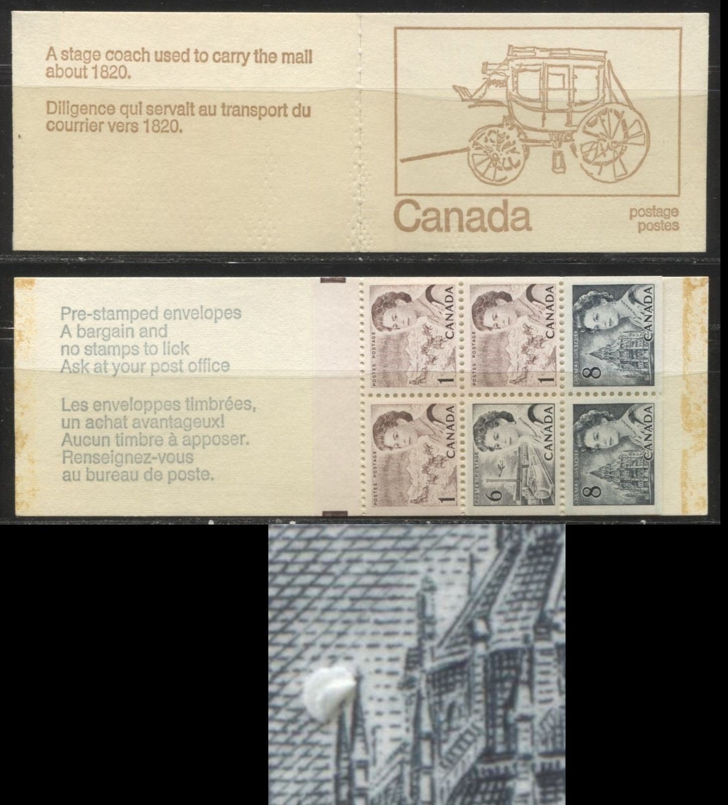 Lot #78 Canada McCann #BK69ad 1c Purple Brown, 6c Black, And 8c Slate, 1967-1973 Centennial Issue, A VFNH 25c Booklet, Type 3 Cover Black Sealing Strip, HF-fl Smooth Paper, Setting C, Showing "Cloud Near Left Spire" on 3/2
