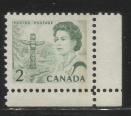 Lot #81 Canada #455pvT1 2c Paler Bright Green Pacific Coast Totem Pole, 1967-1973 Centennial Issue, a VFNH Example, Showing G2aR Tagging Error, LF-fl Ribbed Paper, Perf. 11.95, Eggshell PVA Gum