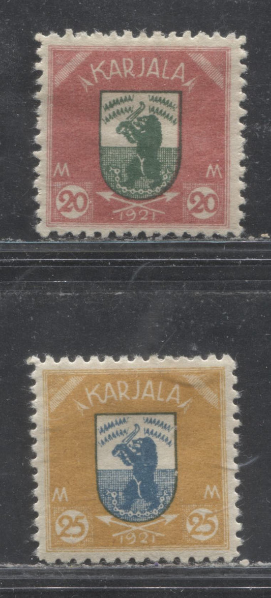 Lot 81 Karelia #14-15 20m Pink and Deep Green & 25m Yellow and Blue 1922 Bear Arms Issue, F-VF Unused and OG Original Examples