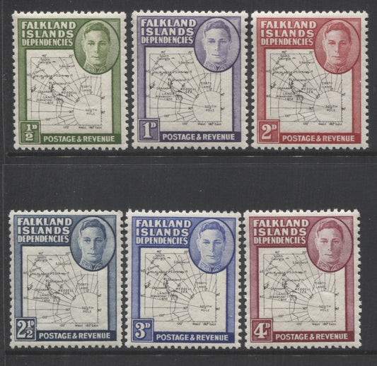 Lot 82 Falkland Islands Dependencies SG#G9-G13 1948-1949 King George VI Map Definitives, a VFNH Short Set to the 4d of the Fine Maps, SG. Cat 32.75 GBP = $56.33