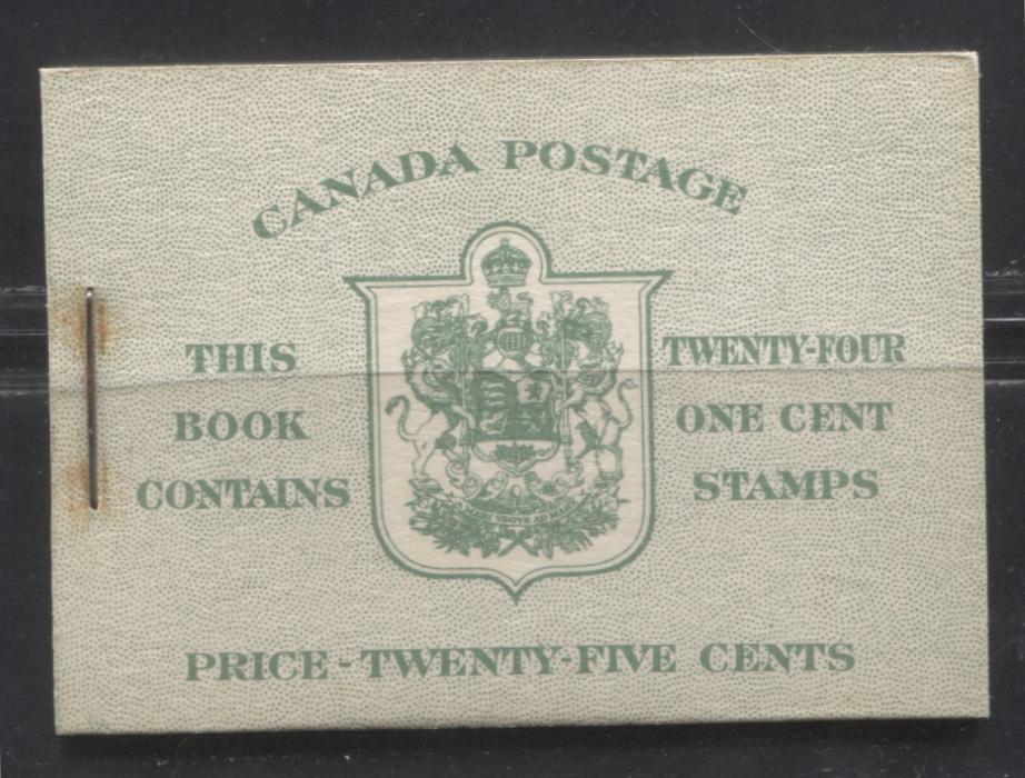 Lot 236 Canada #BK32d 1942-1949 War Issue, Complete English Booklet, 4 Panes of 1c Green, Ribbed Vertical Wove Paper, Harris Front Cover Type IIb, Back Cover Type Caii, 7c & 6c Airmail Rates Page