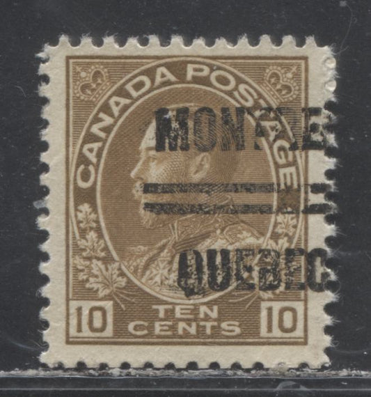 Lot 84 Canada #118xx 10c Pale Bistre Brown (Bistre Brown) King George V, 1911-1924 Admiral Issue, A VF Used Single With A Retouched Frameline, Dry Printing, Montreal Style 6 Precancel