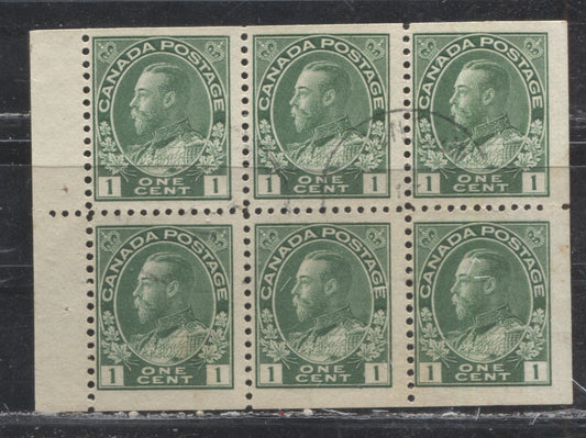 Lot 84 Canada #104f 1c Yellowish Green (Yellow Green) King George V, 1911-1928 Admiral Issue, A Fine Used Booklet Pane Of 6 On Vertical Wove Paper