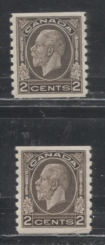 Lot 85 Canada #206 2c  Black Brown & Deep Yellowish Brown King George V, 1932-1935  Medallion Issue, VFOG Examples, Cream Gum With a Semi-Gloss Sheen & No Horizontal Striations