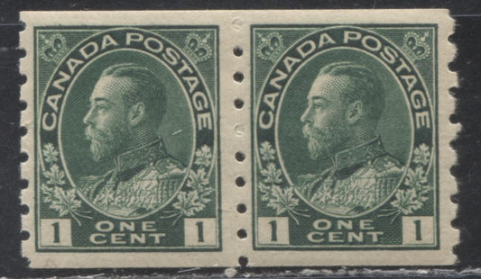 Lot 85 Canada #125 1c Deep Myrtle Green (Green) King George V, 1912-1924 Admiral Coil Issue, A VFNH Coil Pair With A Redrawn Frameline, Perf 8 Vertical