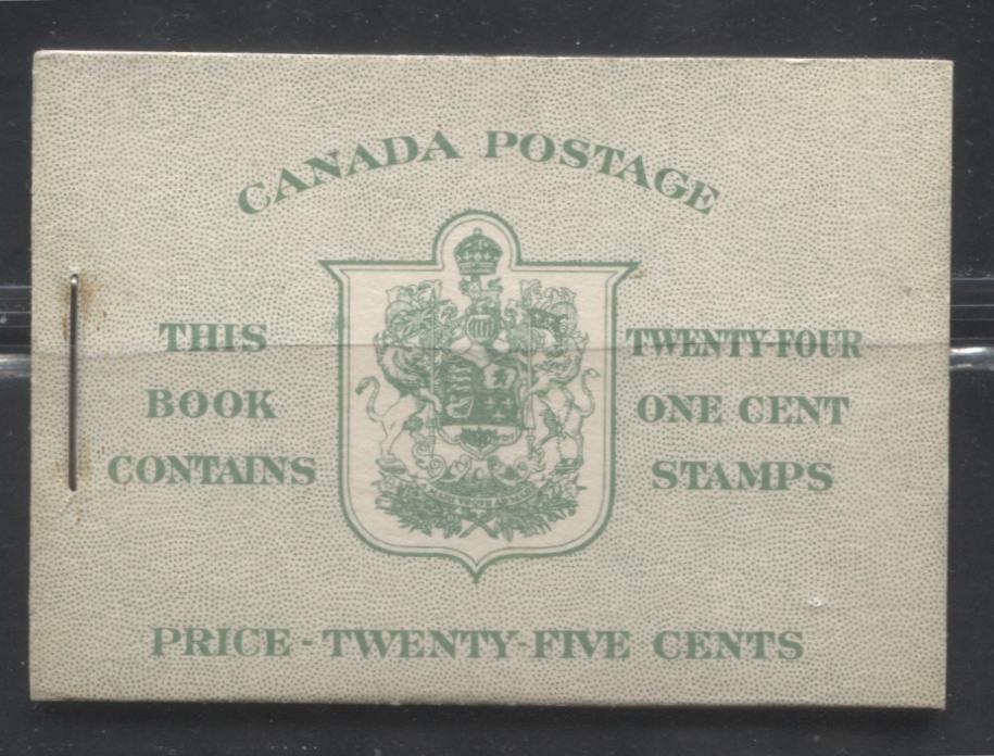 Lot 238 Canada #BK32d 1942-1949 War Issue, Complete English Booklet, 4 Panes of 1c Green, Ribbed Vertical Wove Paper, Harris Front Cover Type IIa, Back Cover Type Caiv, 7c & 6c Airmail Rates Page