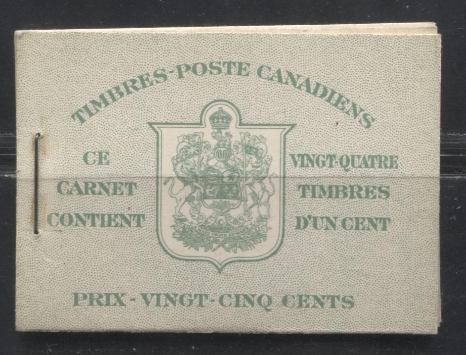 Lot 239 Canada #BK32d 1942-1949 War Issue, Complete French Booklet, 4 Panes of 1c Green, Ribbed Vertical Wove Paper, Harris Front Cover Type IIj, Back Cover Type Di, 7c & 6c Airmail Rates Page