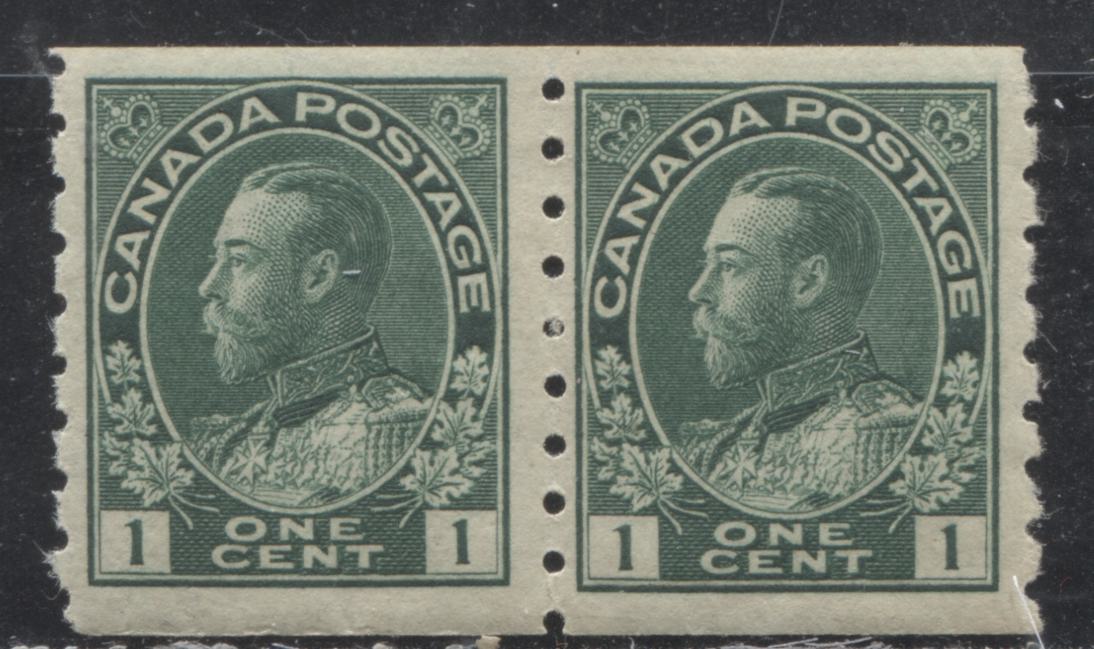 Lot 86 Canada #125 1c Myrtle Green (Green) King George V, 1912-1924 Admiral Coil Issue, A VFOG Coil Jump Pair With Disturbed Gum And A Redrawn Frameline, Perf 8 Vertical