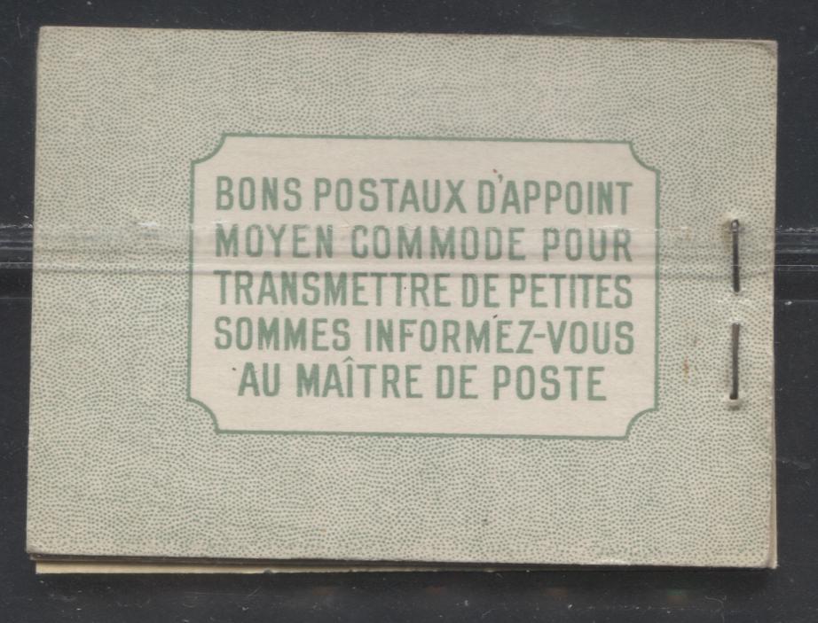 Lot 239 Canada #BK32d 1942-1949 War Issue, Complete French Booklet, 4 Panes of 1c Green, Ribbed Vertical Wove Paper, Harris Front Cover Type IIj, Back Cover Type Di, 7c & 6c Airmail Rates Page