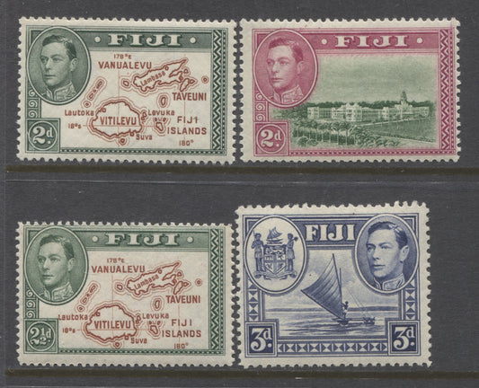 Lot 87 Fiji SG#254-257 1938-1952 Pictorial Definitive Issue, a Fine NH and VFNH Partial Set From 2d to 3d, Various Perfs, SG. Cat 27.65 GBP = $47.56