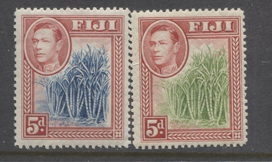 Lot 88 Fiji SG#258-259 1938-1952 Pictorial Definitive Issue, VFNH and Fine NH Examples of the 1938 and Wartime Printings of the 5d, SG. Cat 42.20 GBP = $72.58