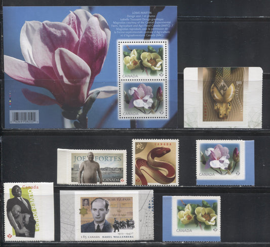 Lot 88 Canada #2599/2621 2013 Year of the Snake - Magnolias Issue, A VFNH Souvenir Sheet, Sheet and Booklet Singles