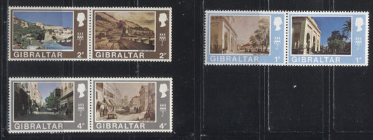 Lot 89 Gibraltar SC #248c, 244c, 254c 1971 Pictorial Definitive Issue VFNH Se-Tenant Pairs of the Upright Watermark for the 2p and 4p and The Diagonal Crown CA Watermark of the 1d