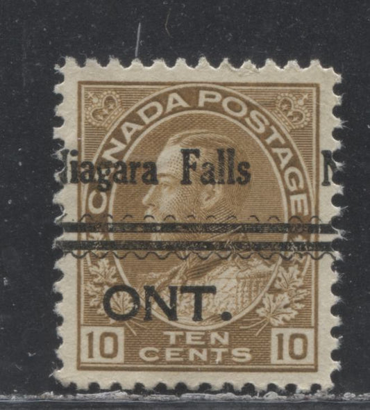 Lot 89 Canada #118xx 10c Brownish Ochre (Bistre Brown) King George V, 1911-1924 Admiral Issue, A VF Used Single With A Retouched Frameline, Dry Printing, Niagara Falls Style 3 Precancel