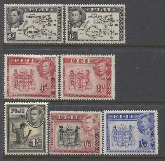 Lot 89 Fiji SG#261-263a 1938-1952 Pictorial Definitive Issue, a Mostly VF And Mostly All NH Partial Set From 6d to 1/6d, Various Perfs, Including the Scarce 6d Violet Black, SG. Cat 44.25 GBP = $76.11