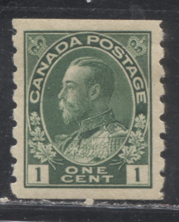 Lot 89 Canada #125 1c Dark Yellowish Green (Green) King George V, 1912-1924 Admiral Coil Issue, A VFOG Coil Single With A Retouched Frameline, Perf 8 Vertical