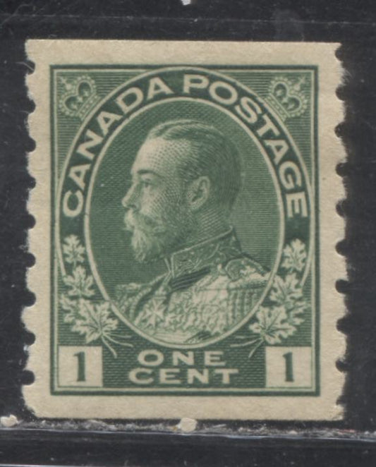Lot 89 Canada #125 1c Dark Yellowish Green (Green) King George V, 1912-1924 Admiral Coil Issue, A VFOG Coil Single With A Retouched Frameline, Perf 8 Vertical