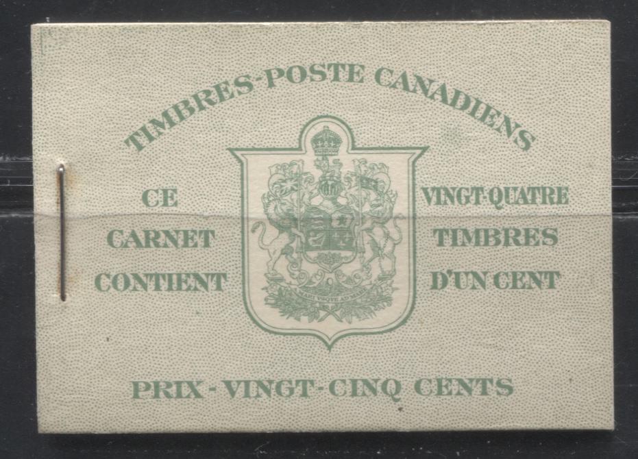 Lot 89 Canada #BK32d 1942-1949 War Issue, Complete French Booklet, 4 Panes of 1c Green, Smooth Vertical Wove Paper, Harris Front Cover Type IIj, Back Cover Type Di, 7c & 6c Airmail Rates Page, Cutting Guideline on Cover