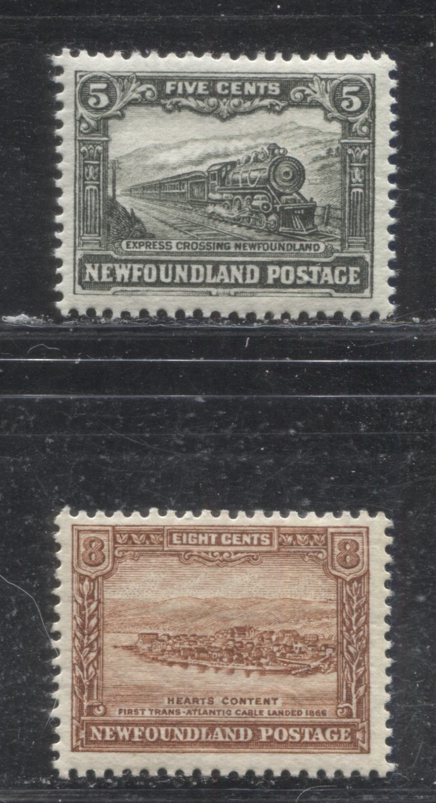 Lot 89 Newfoundland # 176, 178 5c & 8c Slate Green & Deep Orange Brown Express Crossing - Heart's Content, 1931-1932 Watermarked Publicity Issue, Two Fine OG and VFOG Examples, Comb Perf. 13.7 x 14 and 13.8