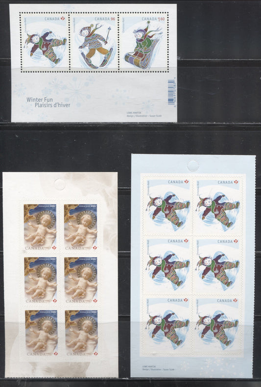 Lot 89 Canada #2291-2293 "P" - $1.60 Multicoloured 2008 Christmas, Booklet Panes of 6, Plus a Souvenir Sheet of 3