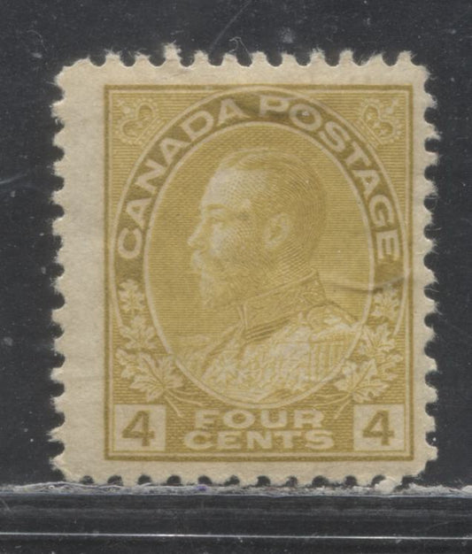 Lot 9 Canada #110c 4c Dull Bistre Yellow (Golden Yellow) King George V, 1911-1928 Admiral Issue, A FIne OG Single With A Retouched Frameline, Wet Printing