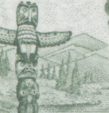 Lot #90 Canada #455pv 2c Bright Green Pacific Coast Totem Pole, 1967-1973 Centennial Issue, A VFNH Complete R2C2 Block of 48 From Plate 1 Showing All 6 Listed "Blinky" Flaws, LF-fl Ribbed Paper, GT-2 Tagging