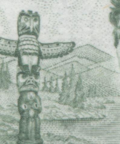 Lot #90 Canada #455pv 2c Bright Green Pacific Coast Totem Pole, 1967-1973 Centennial Issue, A VFNH Complete R2C2 Block of 48 From Plate 1 Showing All 6 Listed "Blinky" Flaws, LF-fl Ribbed Paper, GT-2 Tagging