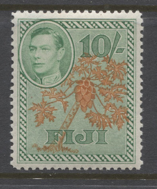Lot 91 Fiji SG#266a 1938-1952 Pictorial Definitive Issue, A VFNH Example of the Wartime Printing of the 10/-, SG. Cat 42 GBP = $72.24