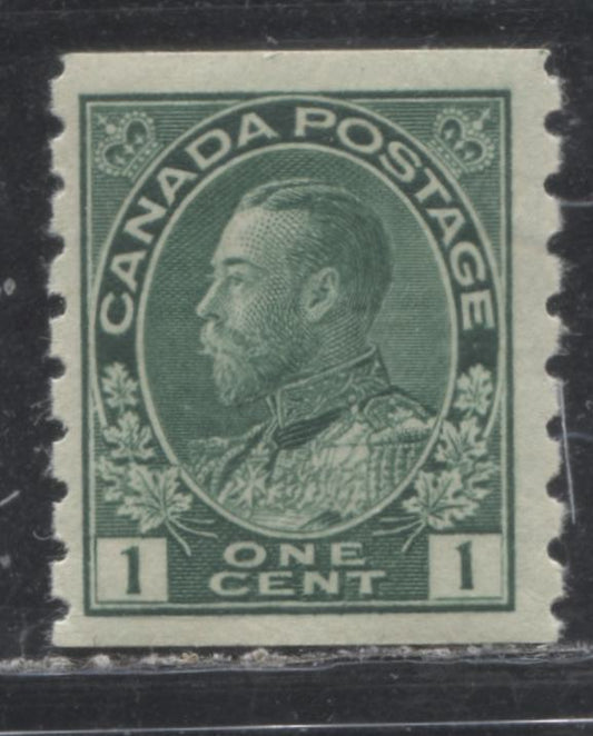 Lot 91 Canada #125ii 1c Deep Dull Bluish Green (Blue Green) King George V, 1912-1924 Admiral Coil Issue, A Fine NH Coil Single, Perf 8 Vertical, Retouched Frameline