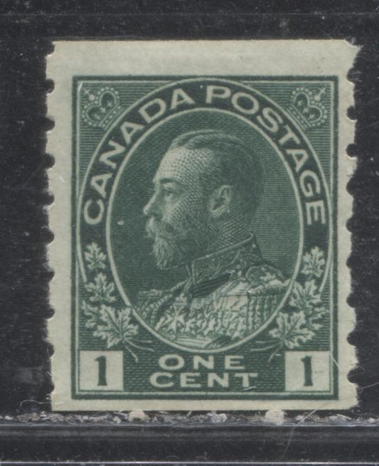 Lot 92 Canada #125ii 1c Deep Bluish Green (Blue Green) King George V, 1912-1924 Admiral Coil Issue, A Fine OG Coil Single, Perf 8 Vertical, Partly Retouched Frameline