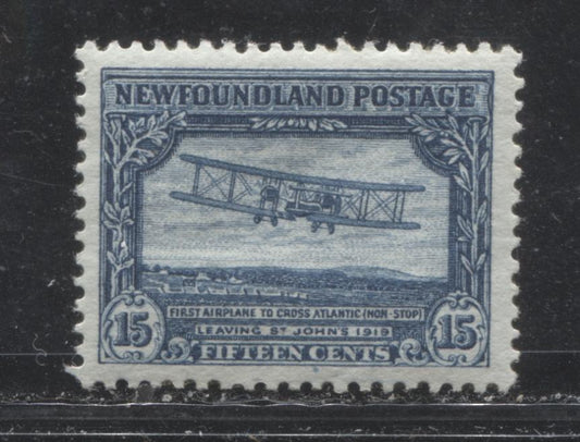 Lot 92 Newfoundland # 180 15c Grey Blue Airplane Crossing the Atlantic, 1931-1932 Watermarked Publicity Issue, A VFOG Example, Comb Perf. 13.8 x 14