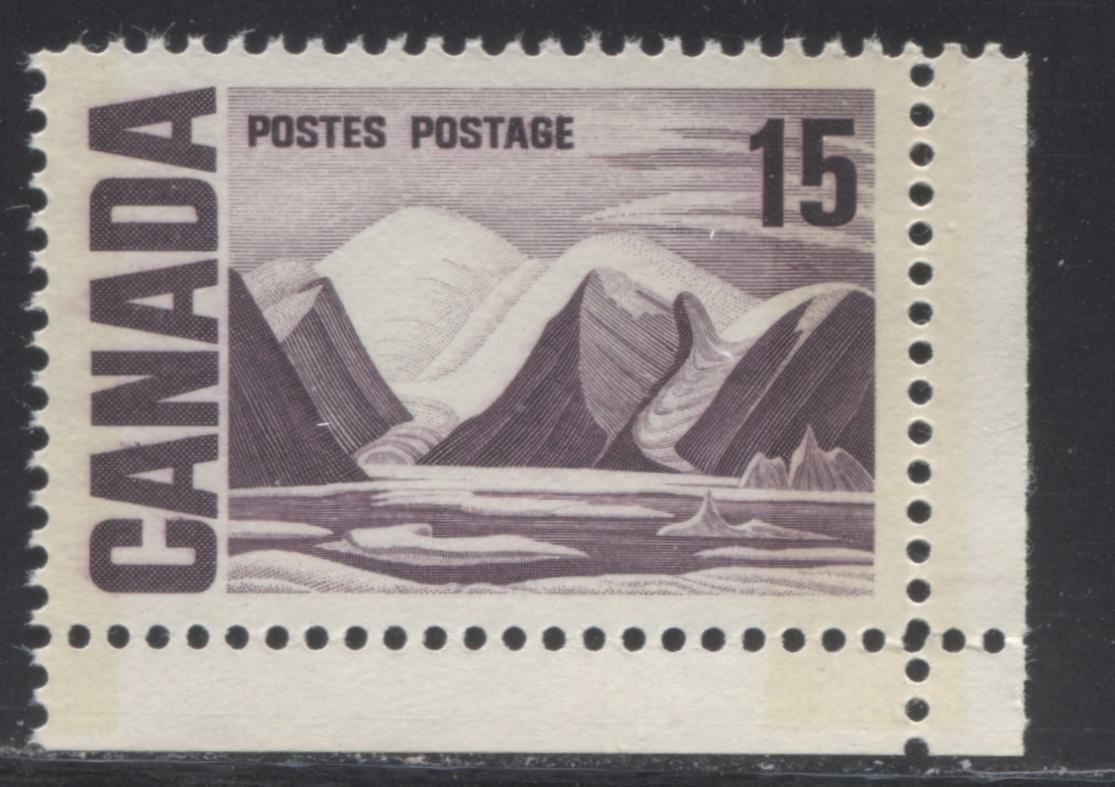Lot 292 Canada #463pvii 15c Dull Purple Greenland Mountains, 1967-1973 Centennial Definitive Issue, A VFNH W2B Tagged Single On DF Grayish White Paper With Very Sparse MF + HF Fibers And Smooth Dex Gum, Plastic Flow