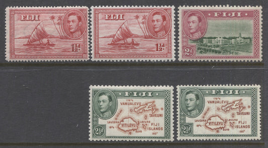 Lot 93 Fiji SG#252b/252c 1938-1952 Pictorial Definitive Issue, a Fine NH, VFNH and VFLH Partial Set From 1.5d to 2.5d, Various Perfs, SG. Cat 39.75 GBP = $68.37