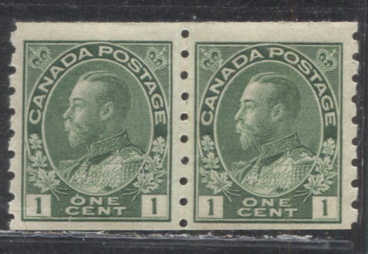 Lot 93 Canada #125iv 1c Green (Yellow Green) King George V, 1912-1924 Admiral Coil Issue, A VFNH Coil Pair, Perf 8 Vertical