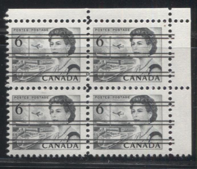 Lot 93 Canada #460fxxi 6c Black Queen Elizabeth II, 1967-1973 Centennial Issue, A VFNH Precanceled UR Block of 4 On LF Ribbed Paper With PVA Gum, Die 1a, Perf 12